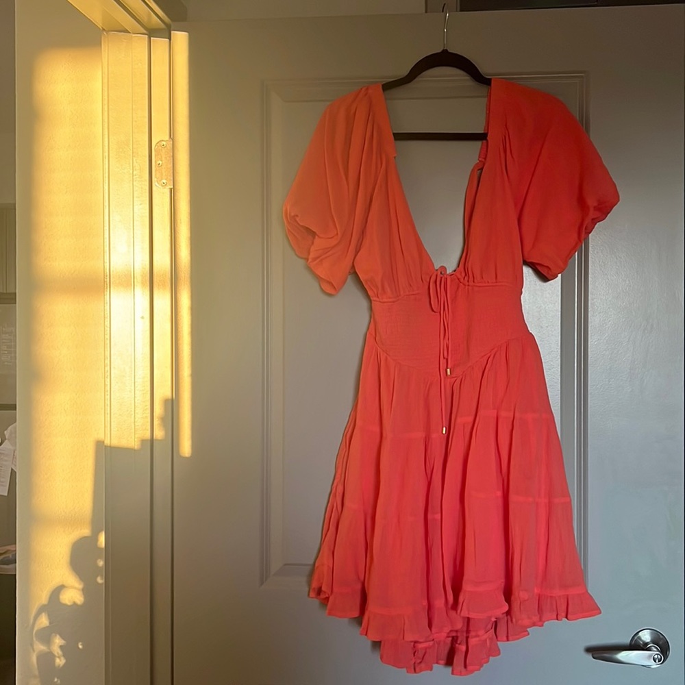NWT never worn, watermelon free people dress with lace up back - Picture 3 of 7